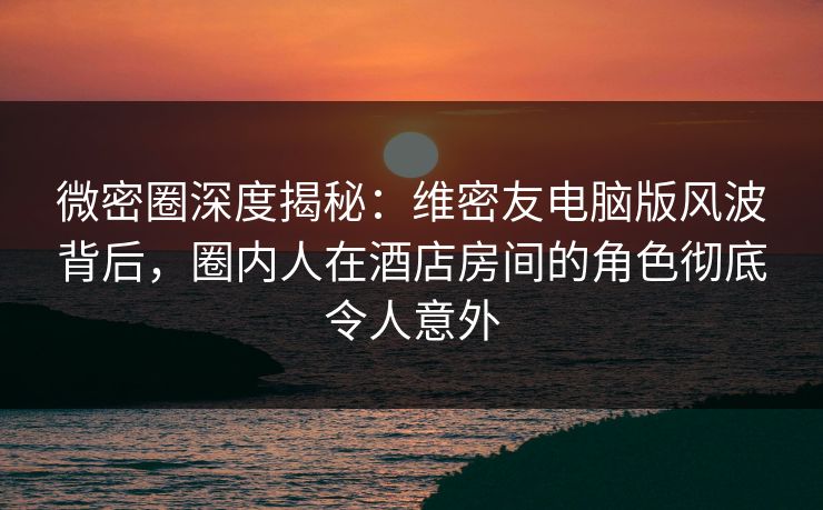 微密圈深度揭秘：维密友电脑版风波背后，圈内人在酒店房间的角色彻底令人意外