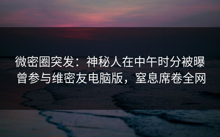 微密圈突发：神秘人在中午时分被曝曾参与维密友电脑版，窒息席卷全网